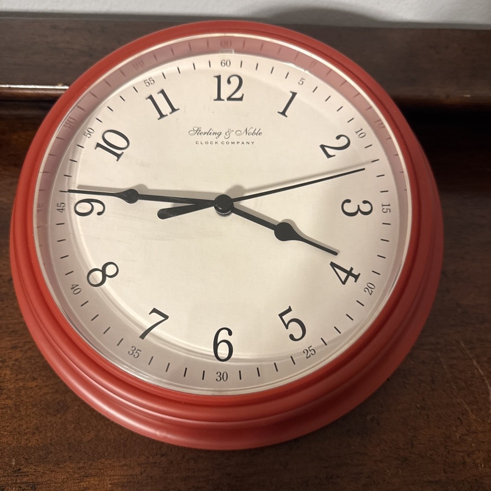 9" Sterling & Noble Clock Company Round Analog Wall Clock Red Quartz Works